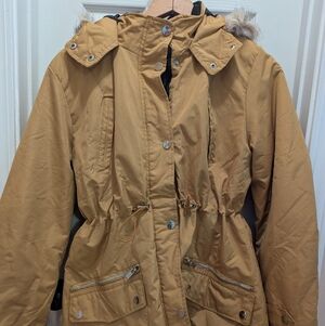 Yoki Women's Tan Full Zip Hooded Parka Jacket Size L